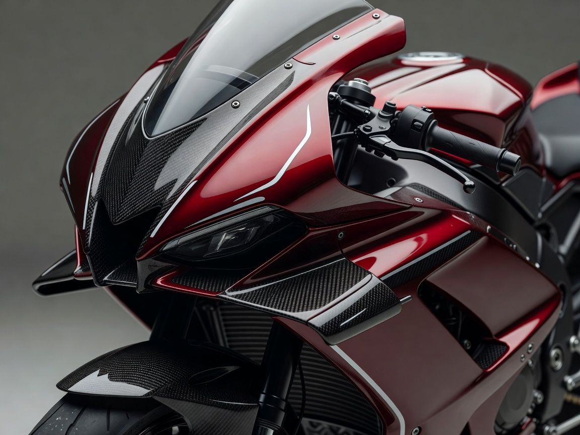 Sportmotorrad mit aerodynamischer Verkleidung im Detail